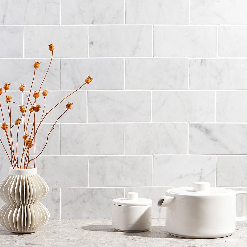 Ivy Hill Tile White Carrara 3 in. x 6 in. x 9mm Polished Marble Subway Tile (40 Pieces, 5 sq. ft. per Box)