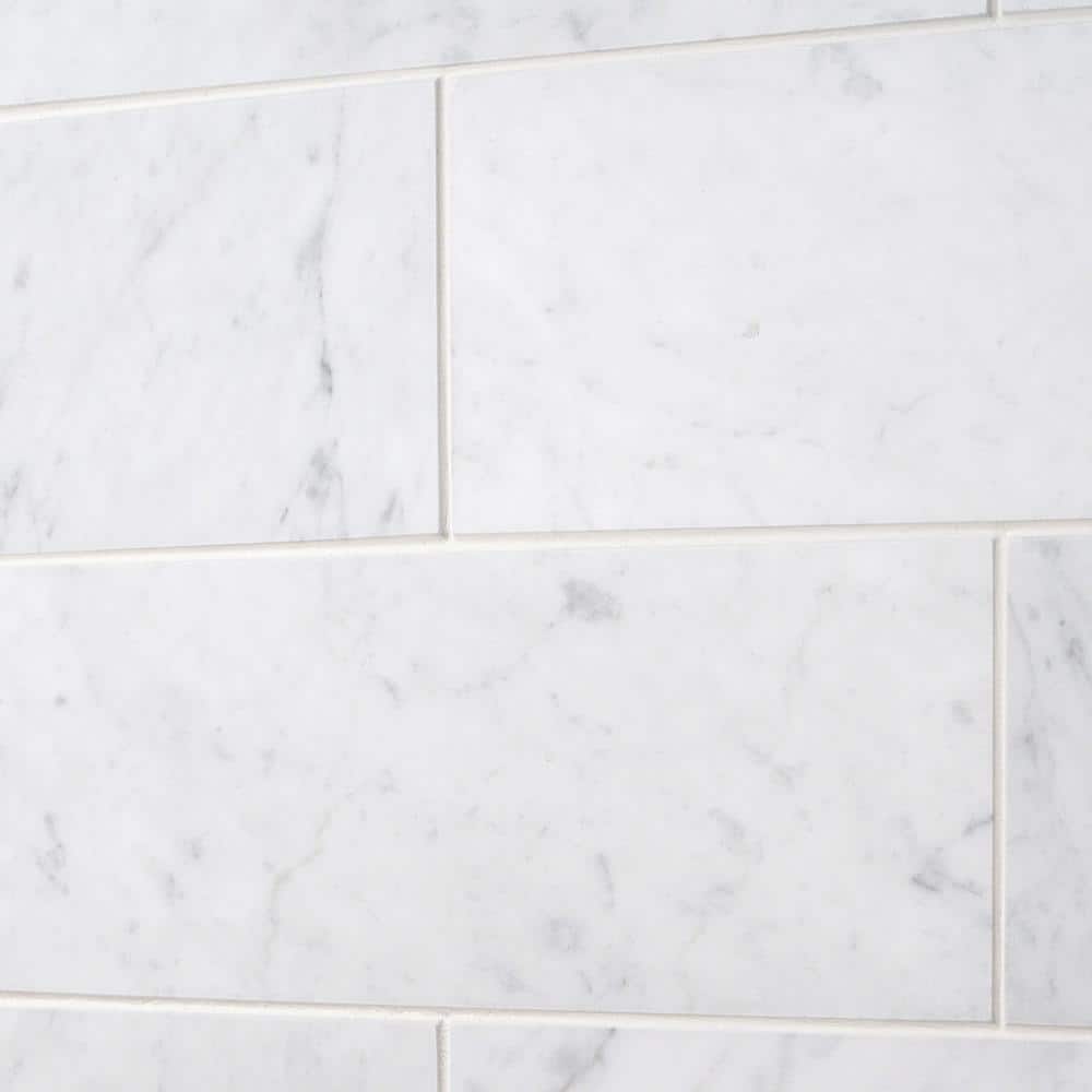 Ivy Hill Tile White Carrara 4 in. x 12 in. x 9mm Polished Marble Subway Tile (30 Pieces, 10 sq. ft. per Box)
