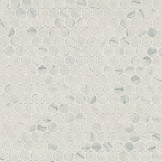 Carrara Penny Round 12 in. x 12 in. x 6mm Matte Porcelain Mesh-Mounted Mosaic Tile (14.4 sq. ft./Case)