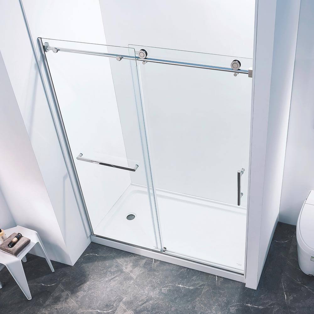CASAINC 56-60 in. W x 75 in. H Single Sliding Semi-Frame 304 Stainless Steel Shower Door in Chrome with 5/16 in. Clear Glass