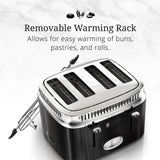 Retro Style 4-Slice Black Stainless Steel Toaster with Built-In Timer