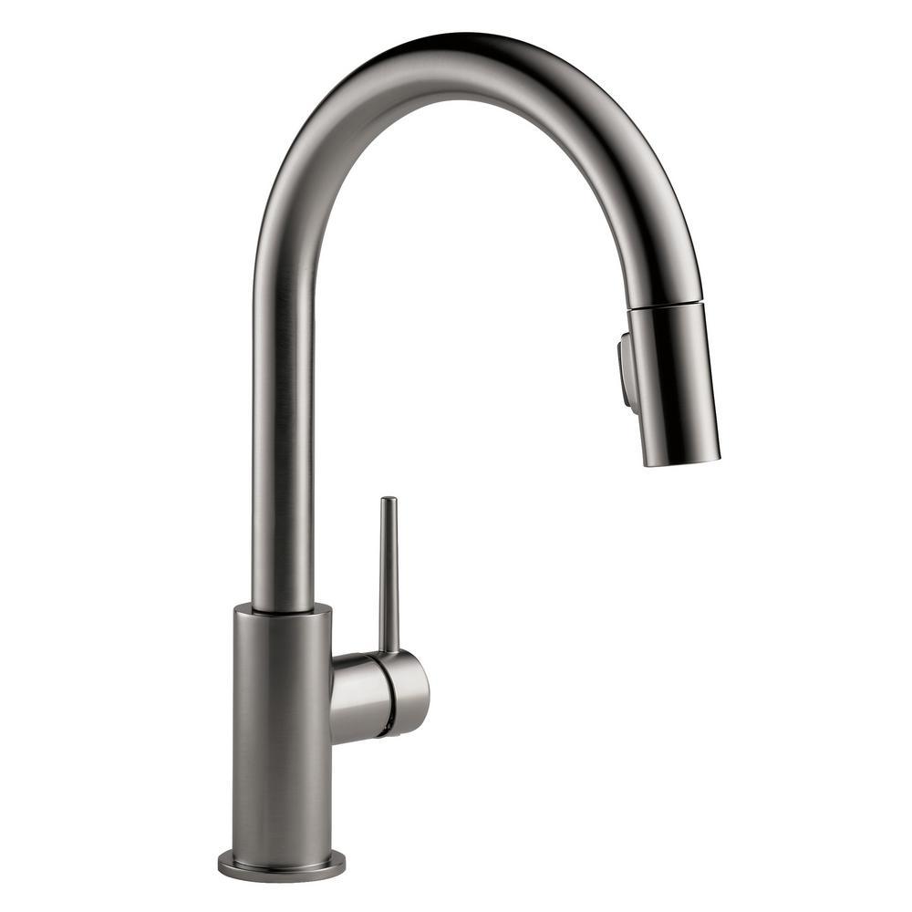 Trinsic Single-Handle Pull-Down Sprayer Kitchen Faucet with Touch2O Technology in Matte Black - Super Arbor