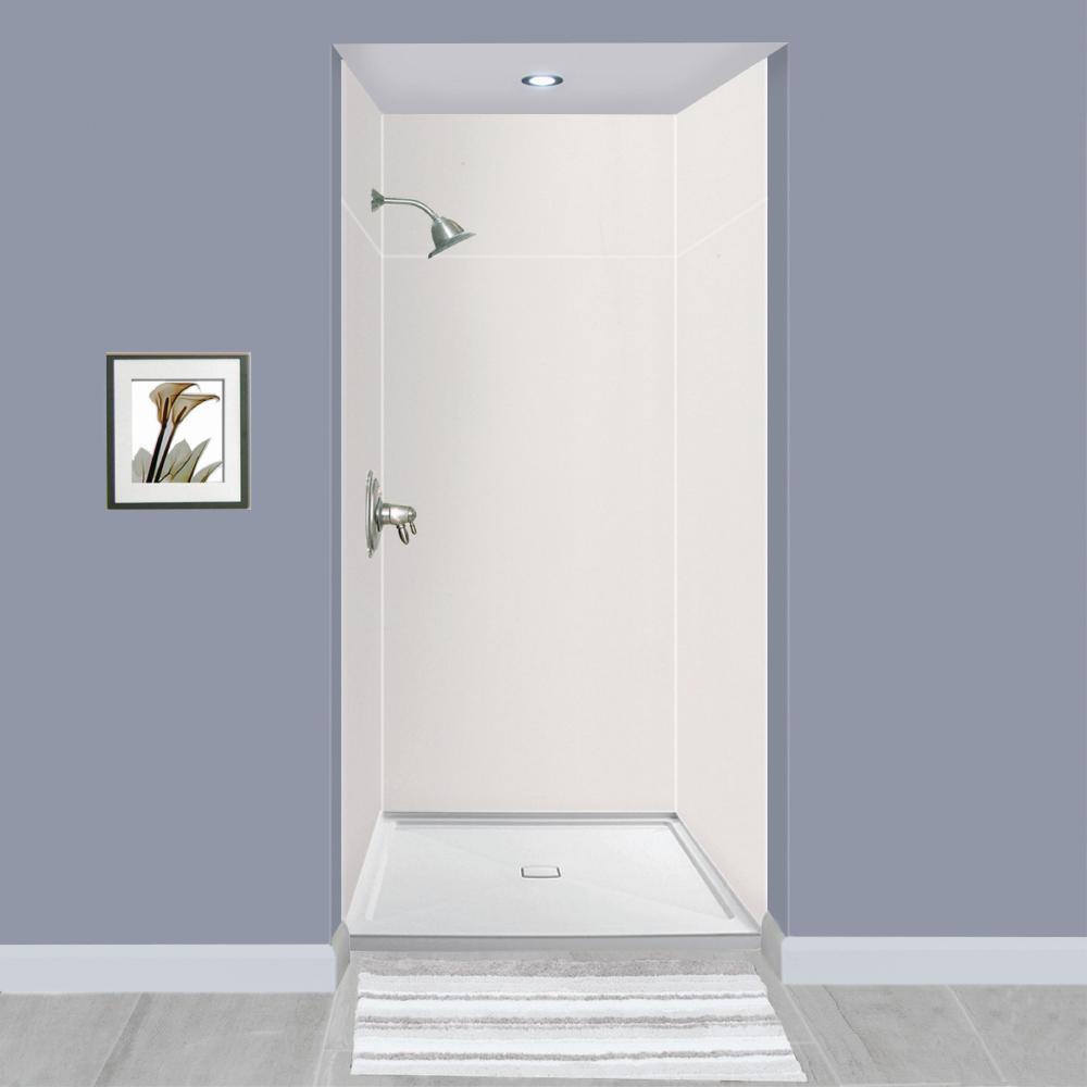 Expressions 36 in. x 60 in. x 72 in. 3-Piece Easy Up Adhesive Alcove Shower Wall Surround in White - Super Arbor