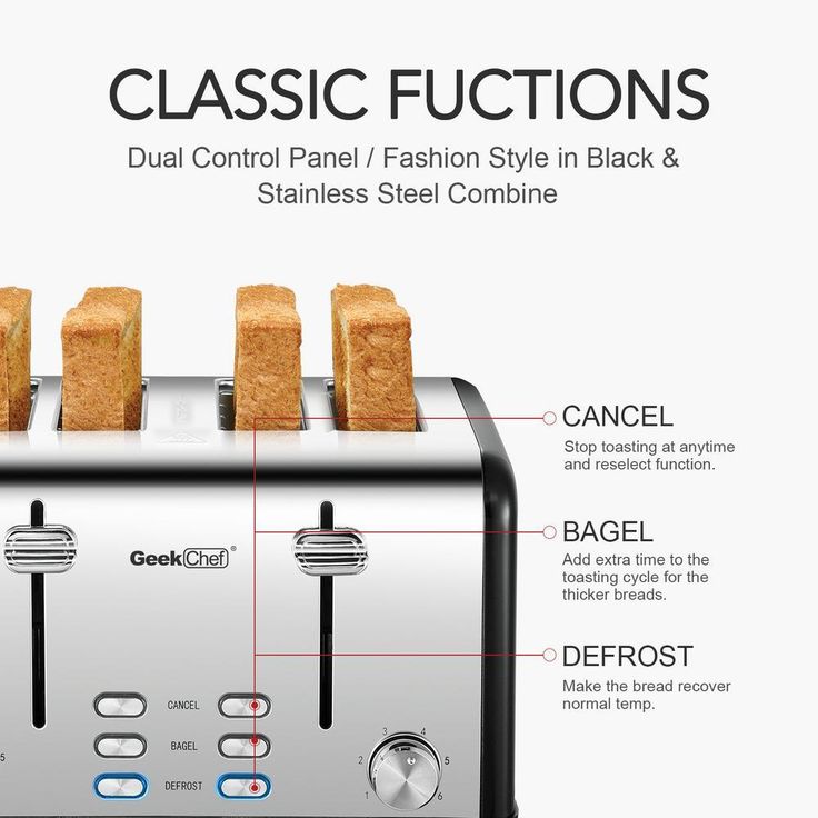 1650 W 4-Slice Silver Wide Slot Toaster with Dual Control Panels of Bagel, Defrost and Cancel Function