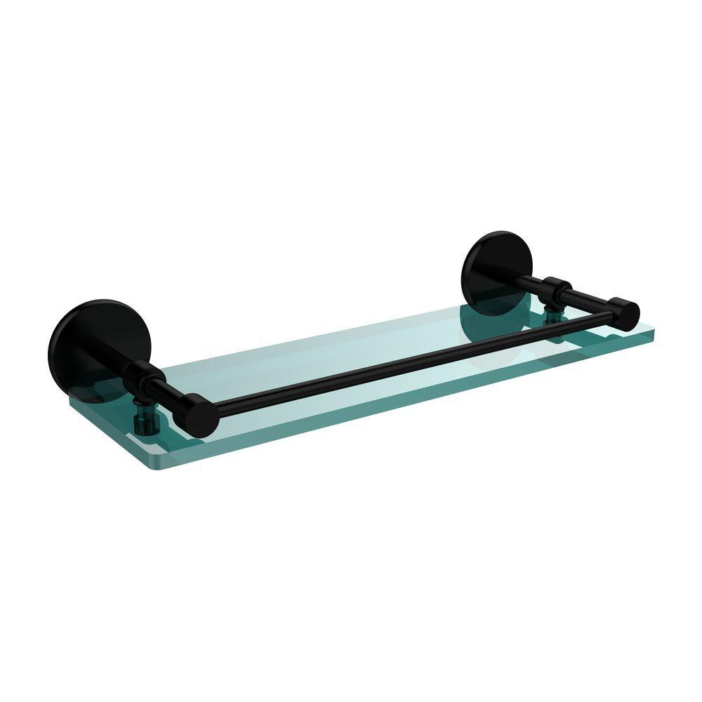 16 in. L x 3 in. H x 5 in. W Clear Glass Bathroom Shelf with Gallery Rail in Oil Rubbed Bronze - Super Arbor
