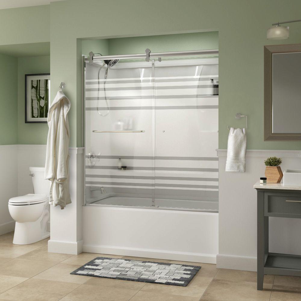 Simplicity 60 x 58-3/4 in. Frameless Contemporary Sliding Bathtub Door in Nickel with Clear Glass - Super Arbor