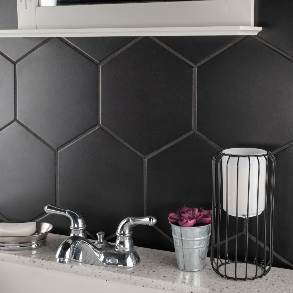 Merola Tile Textile Hex Black 8-5/8 in. x 9-7/8 in. Porcelain Floor and Wall Tile (11.56 sq. ft. / case)