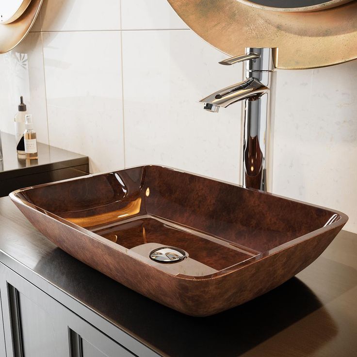 VIGO Russet Handmade Countertop Glass Rectangular Vessel Bathroom Sink in Red and Brown Fusion