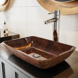 VIGO Russet Handmade Countertop Glass Rectangular Vessel Bathroom Sink in Red and Brown Fusion