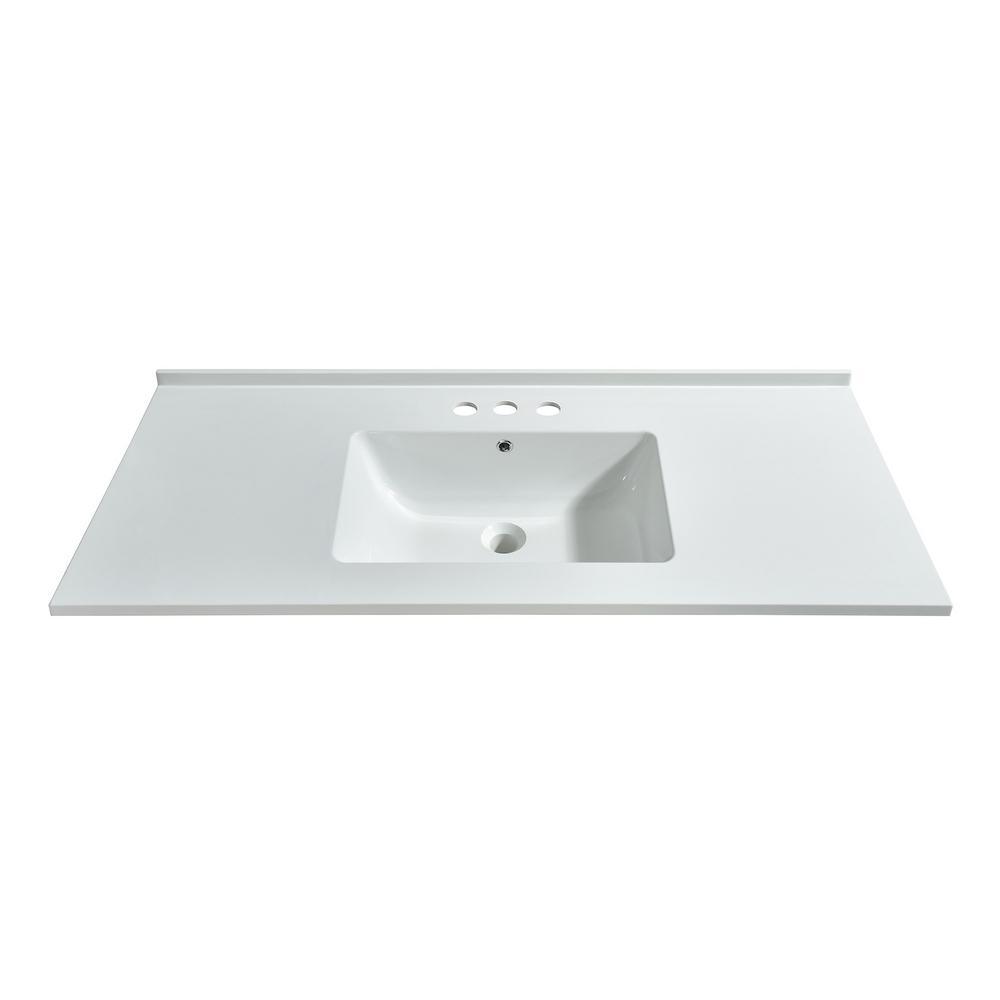 Ashinton 49 in. W x 22 in. D Single Basin Solid Surface Vanity Top in Solid White with Intergrated White Basin - Super Arbor