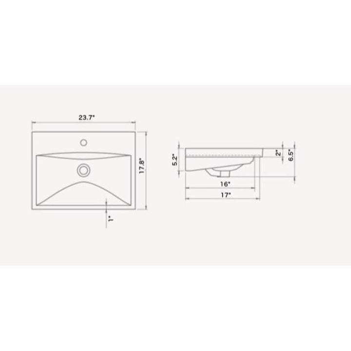 Nameeks Elite Wall Mounted Bathroom Sink in White with 3 Faucet Holes