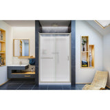 Infinity-Z 36 in. x 48 in. Semi-Frameless Sliding Shower Door in Brushed Nickel with Center Drain Base and BackWalls - Super Arbor