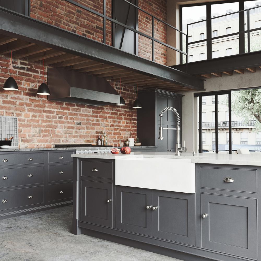 Matte Stone White Composite 33 in. Single Bowl Reversible Flat Farmhouse Apron-Front Kitchen Sink with Strainer - Super Arbor