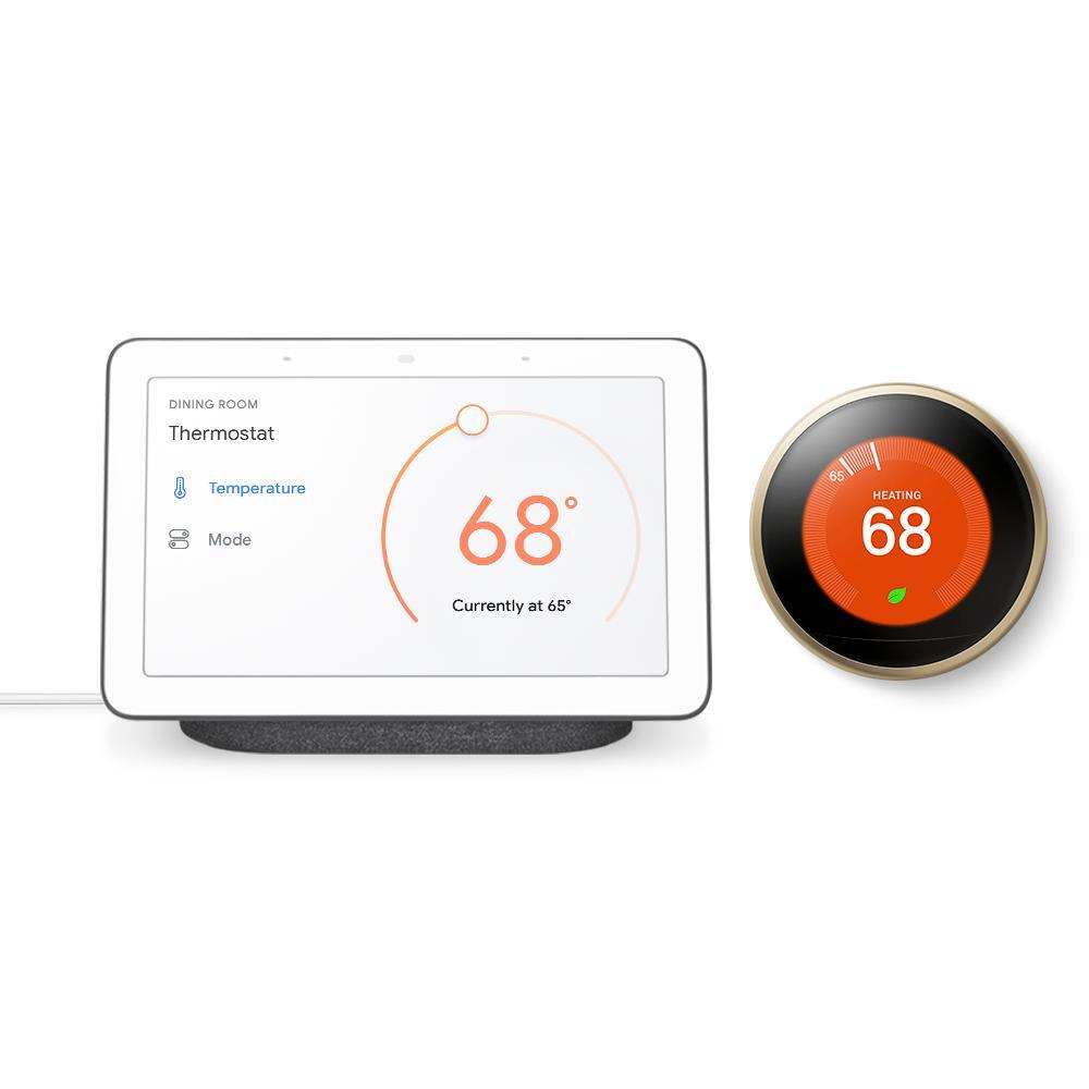 Nest Hub Chalk + Nest Learning Thermostat 3rd Gen in White - Super Arbor