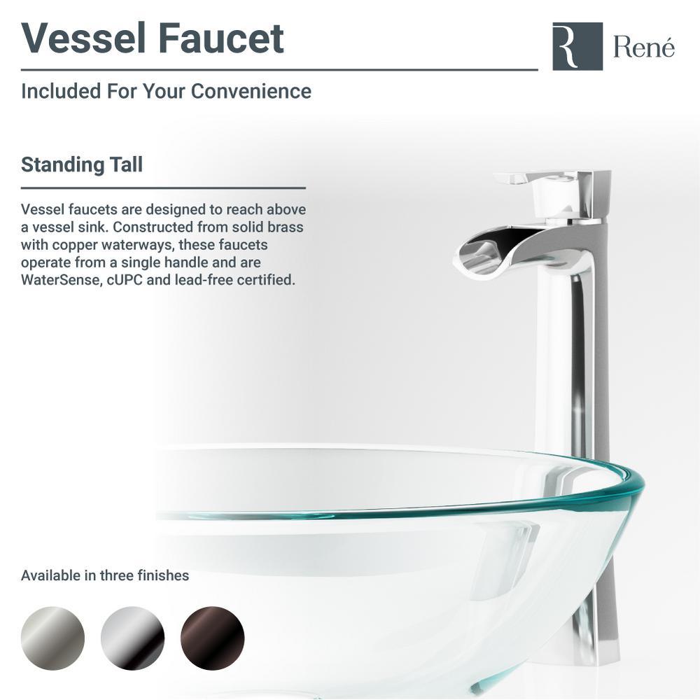 Glass Vessel Sink in Crystal with R9-7007 Faucet and Pop-Up Drain in Chrome - Super Arbor