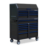 24 in. x 46 in. 17-Drawer Tool Chest and Cabinet Combo with Power and USB Outlets in Black and Blue - Super Arbor