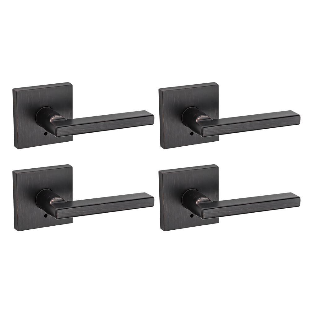 Halifax Square Matte Black Privacy Bed/Bath Door Lever (4-Pack) - Super Arbor