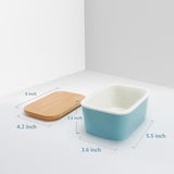 Large Butter Dish with Beech Wooden Lid - Turquoise, Set of 1