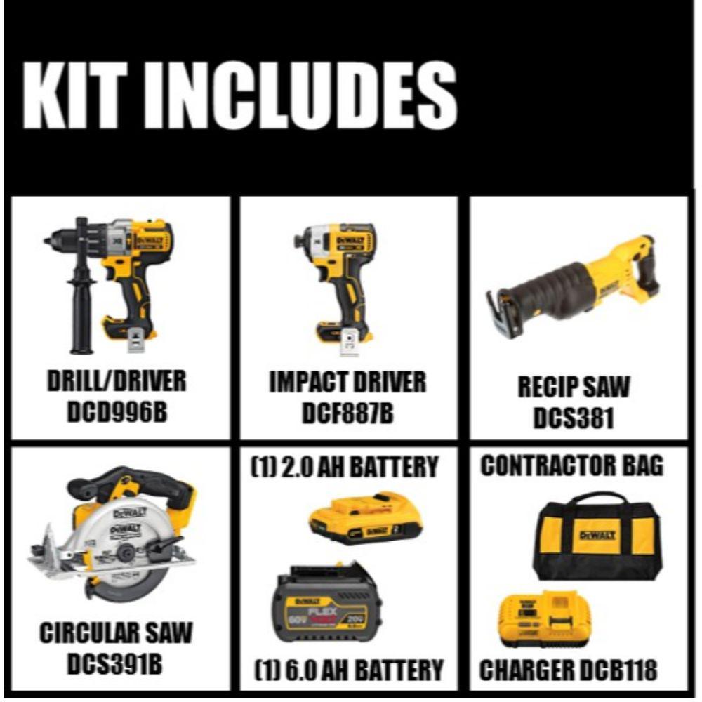 20-Volt MAX Lithium-Ion Cordless Brushless Combo Kit (2-Tool) w/FLEXVOLT and 20V Batteries, Bonus Circ Saw and Recip Saw - Super Arbor