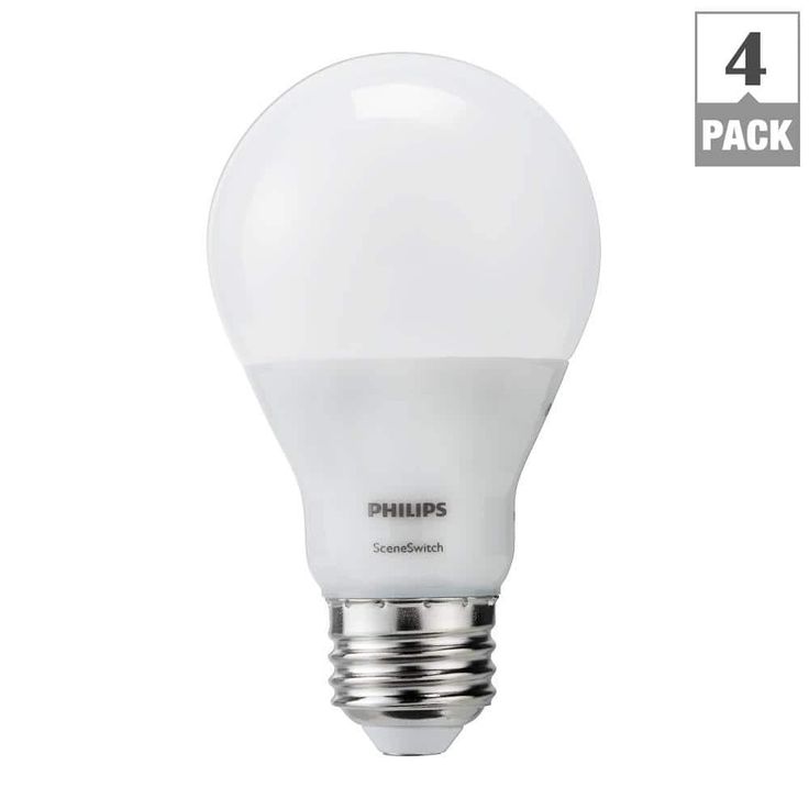 Philips 60-Watt Equivalent A19 SceneSwitch LED Light Bulb Soft White (2700K)/Amber (2500K)/ Warm Glow (2200K) (4-Pack)