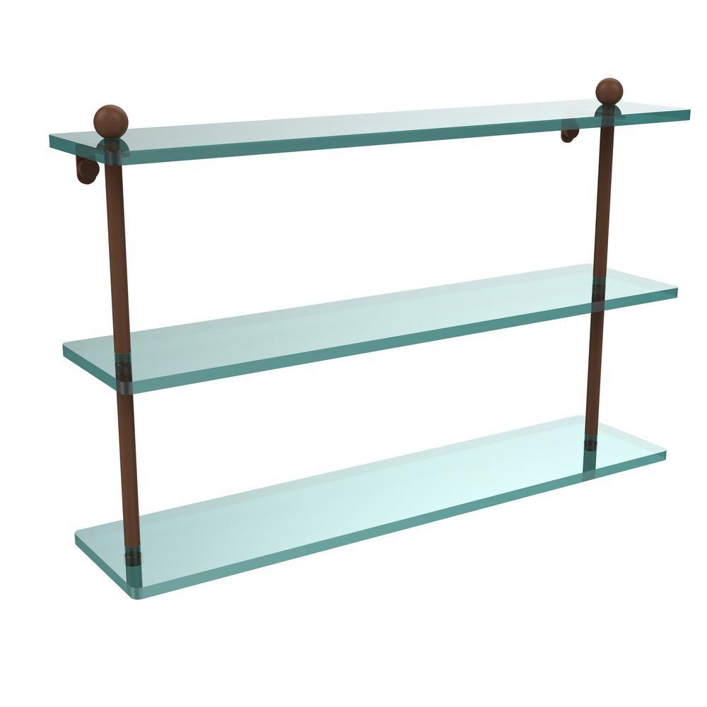 22 in. L  x 15 in. H  x 5 in. W 3-Tier Clear Glass Bathroom Shelf in Satin Nickel - Super Arbor