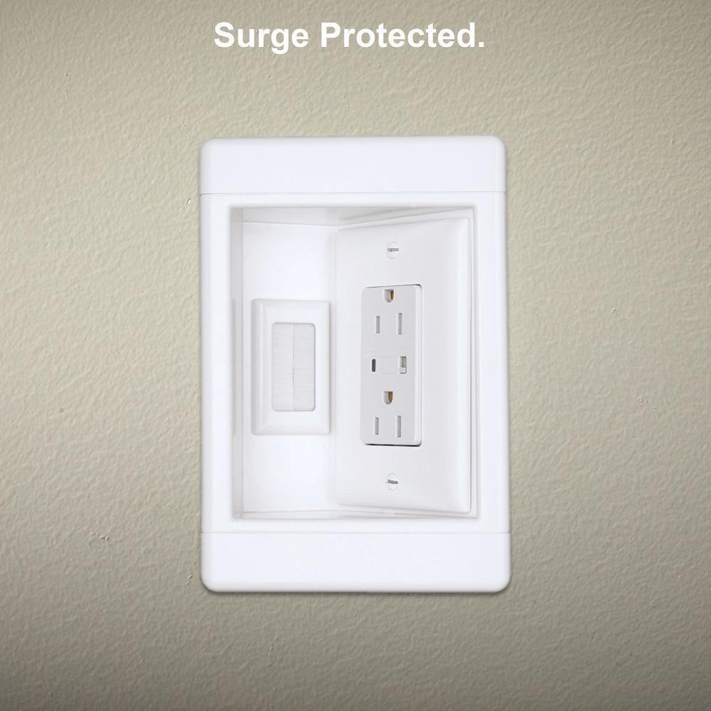 Pass & Seymour 1 Gang Recessed TV Media Box Kit with Surge Suppressing Outlet and Low Voltage Inserts, White - Super Arbor