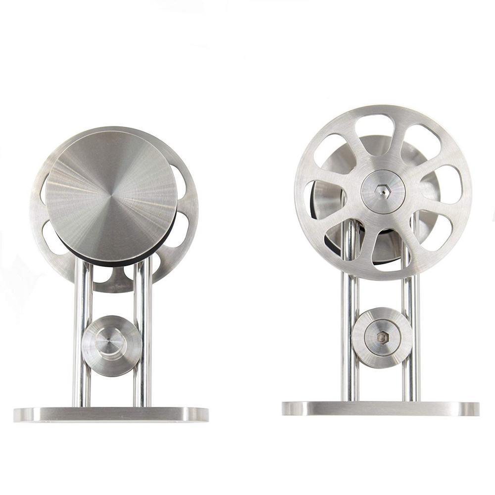 10 ft./120 in. Stainless Steel Sliding Barn Door Hardware Kit Spoke Wheel for Single Door with Non-Routed Floor Guide - Super Arbor