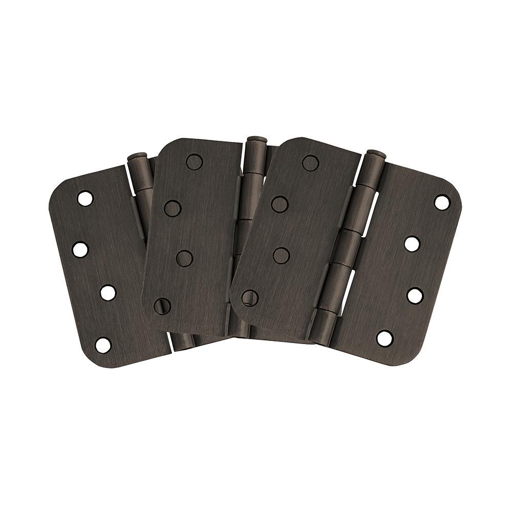 4 in. x 5/8 in. Radius Satin Nickel Door Hinge Value Pack (3 per Pack) - Super Arbor