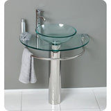Fresca Attrazione Vessel Sink in Frosted Glass with Stand in Chrome and Frosted Edge Mirror
