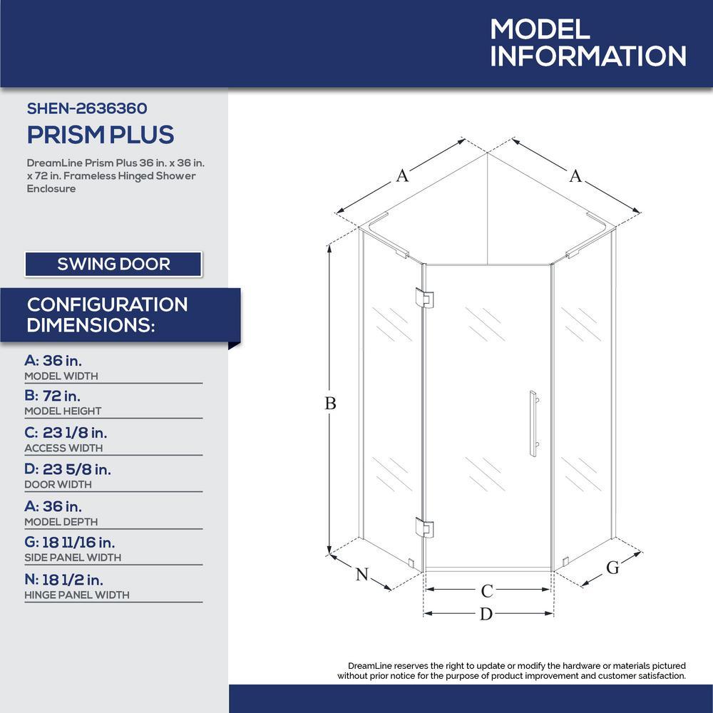 Prism Plus 36 in. D x 36 in. W x 72 in. H Semi-Frameless Neo-Angle Hinged Shower Enclosure in Brushed Nickel Hardware - Super Arbor