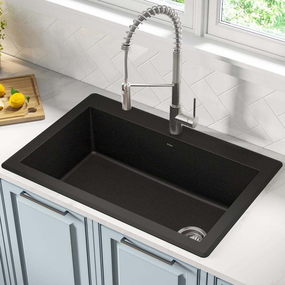 Forteza All-in-One Drop-In/Undermount Granite Composite 33 in. 1-Hole Single Bowl Kitchen Sink in Black - Super Arbor