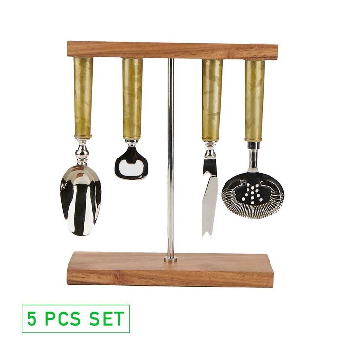 Galvanized Bar Set with Organizer Stand for Perfect Bartending Kit Silver 4-Piece Bar Set Stand