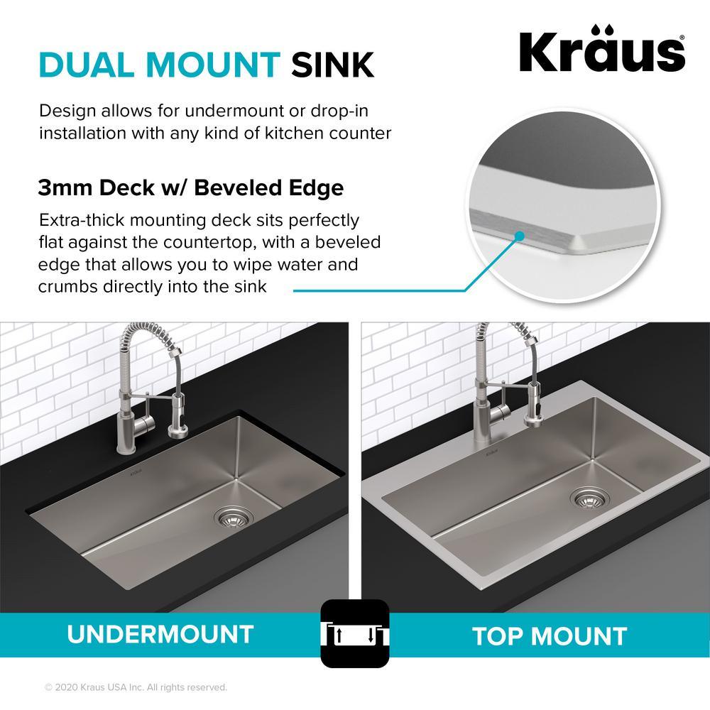 Loften All-in-One Dual Mount Drop-In Stainless Steel 33in. Single Bowl Kitchen Sink with Pull Down Faucet in Chrome - Super Arbor