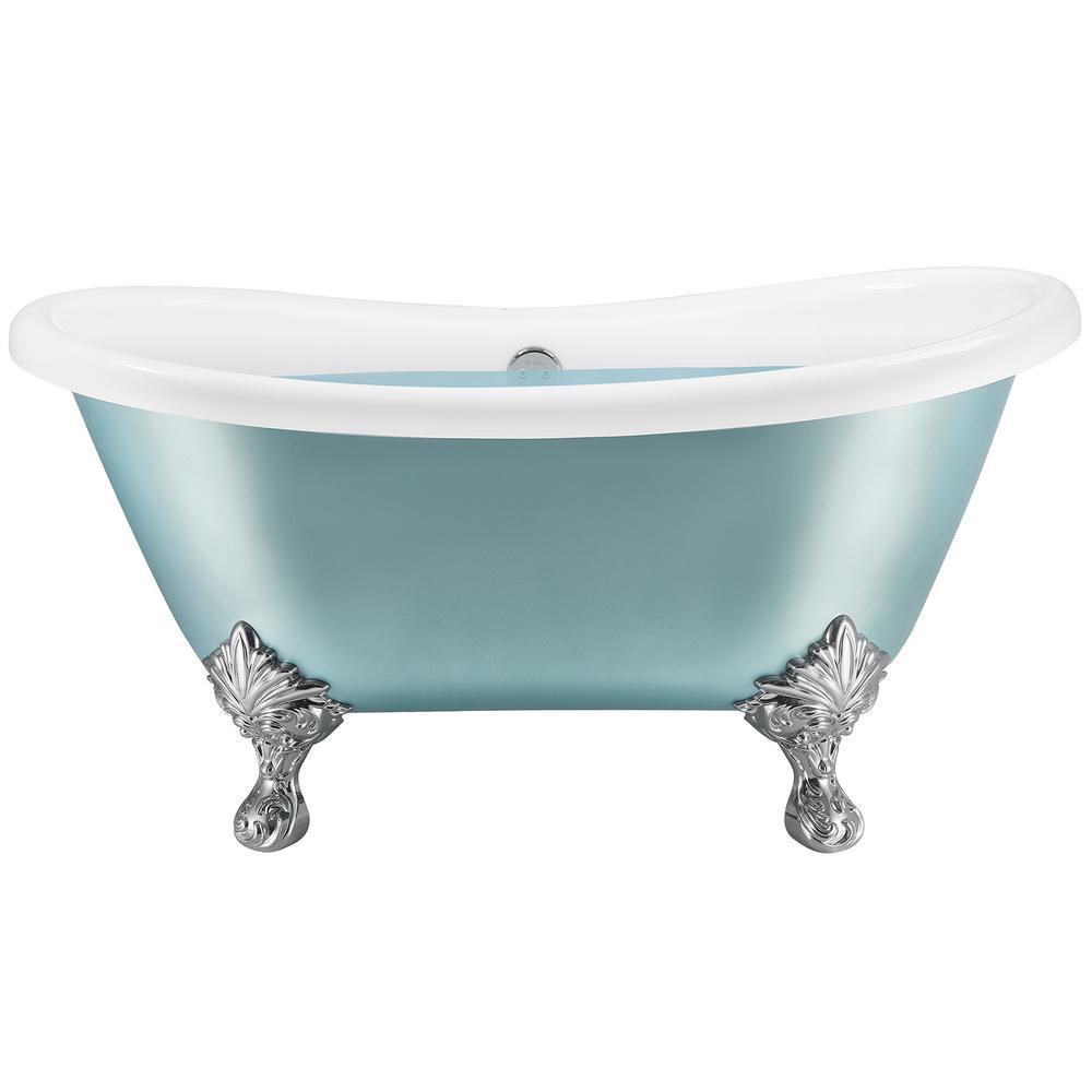 59 in. Fiberglass Double Slipper Clawfoot Non-Whirlpool Bathtub in Matte Lichen Green - Super Arbor