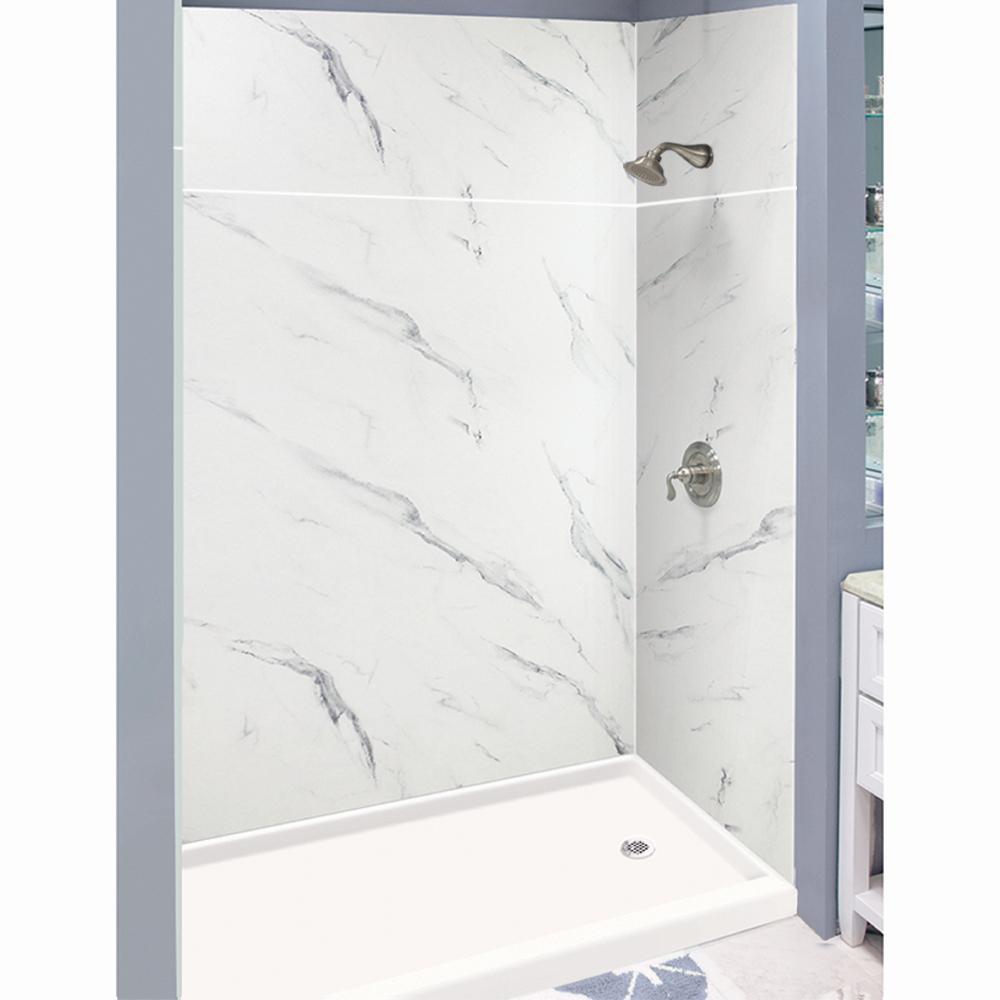 Expressions 36 in. x 60 in. x 72 in. 3-Piece Easy Up Adhesive Alcove Shower Wall Surround in White - Super Arbor