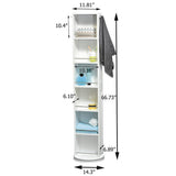11.81 in. L x 6.89 in. W x 66.73 in. H Swivel Storage Cabinet Organizer Tower Free Standing Linen Tower Mirror in White - Super Arbor