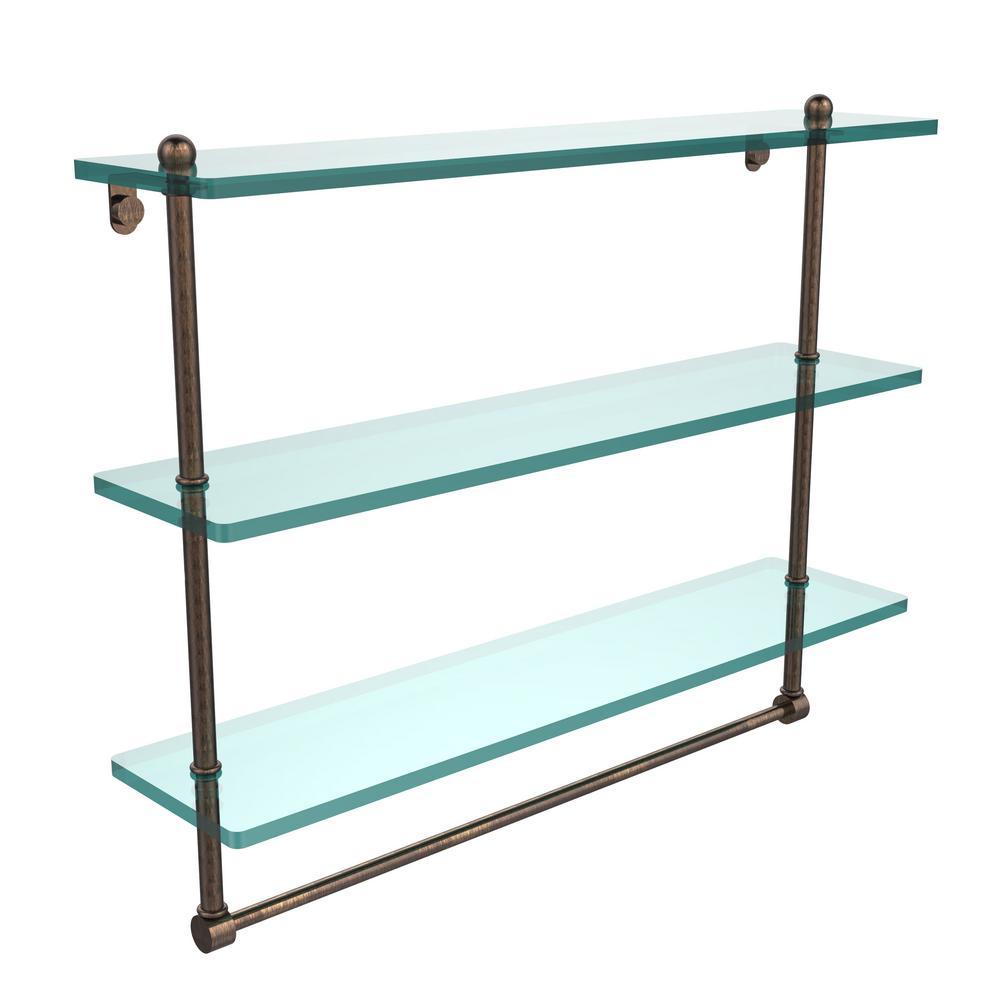 22 in. L  x 18 in. H  x 5 in. W 3-Tier Clear Glass Bathroom Shelf with Towel Bar in Oil Rubbed Bronze - Super Arbor