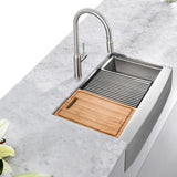 All-in-One Apron-Front Farmhouse Stainless Steel 33 in. 50/50 Double Bowl Workstation Sink with Faucet and Accessories