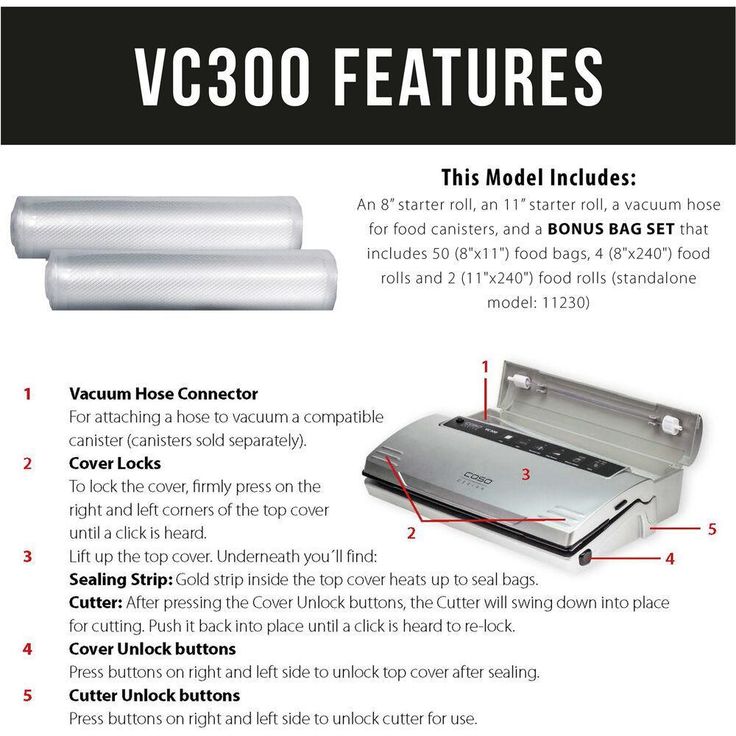 VC 300 Black and Silver Food Vacuum Sealer with Food Management App and Vacuum Bag Set