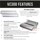 VC 300 Black and Silver Food Vacuum Sealer with Food Management App and Vacuum Bag Set