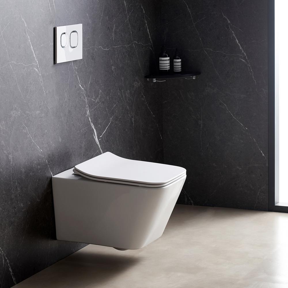 Wall-Hung 1-Piece 1.6 GPF/0.8 GPF High Efficiency Dual Flush Round Bowl Toilet in White Skirted All-in-One Seat Included - Super Arbor
