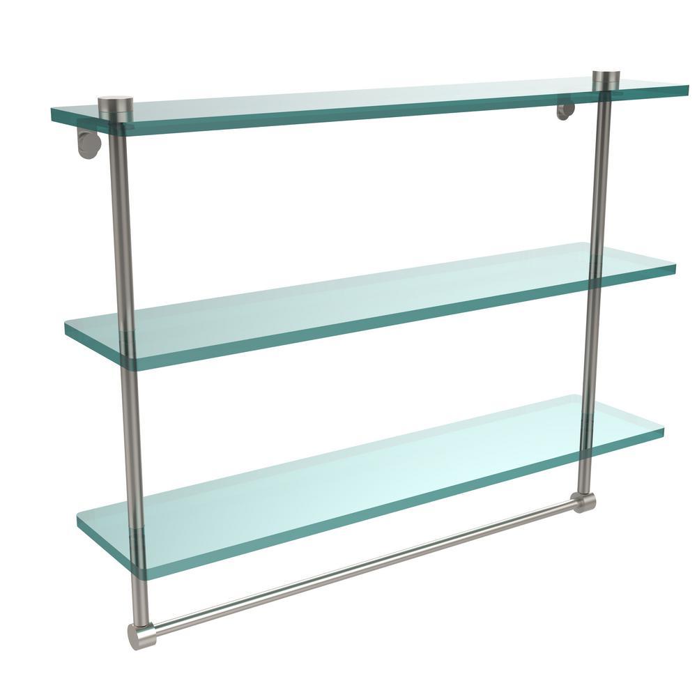 22 in. L  x 18 in. H  x 5 in. W 3-Tier Clear Glass Bathroom Shelf with Towel Bar in Satin Chrome - Super Arbor