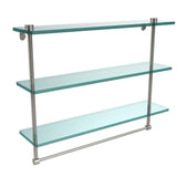 22 in. L  x 18 in. H  x 5 in. W 3-Tier Clear Glass Bathroom Shelf with Towel Bar in Satin Chrome - Super Arbor