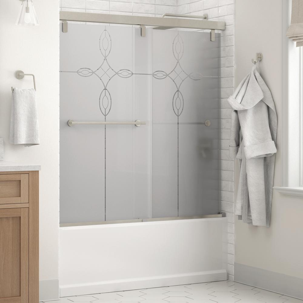 Lyndall 60 in. x 59-1/4 in. Frameless Mod Soft-Close Sliding Bathtub Door in Matte Black with 1/4 in. (6 mm) Clear Glass - Super Arbor