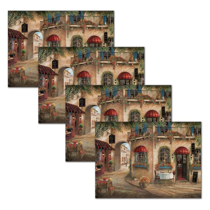 MHF Home Red and Brown Floral Cafe 18 in. W x 13 in. L Polypropylene Placemat Set (4-Pack)