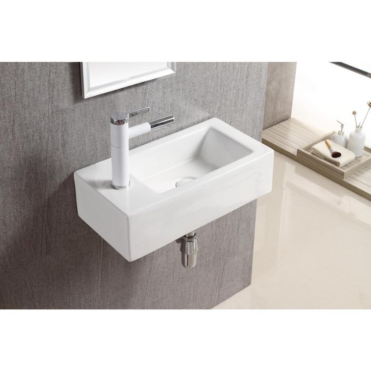 Elanti Wall-Mounted Right-Facing Rectangle Bathroom Sink in White