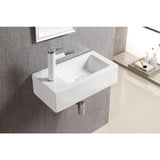 Elanti Wall-Mounted Right-Facing Rectangle Bathroom Sink in White