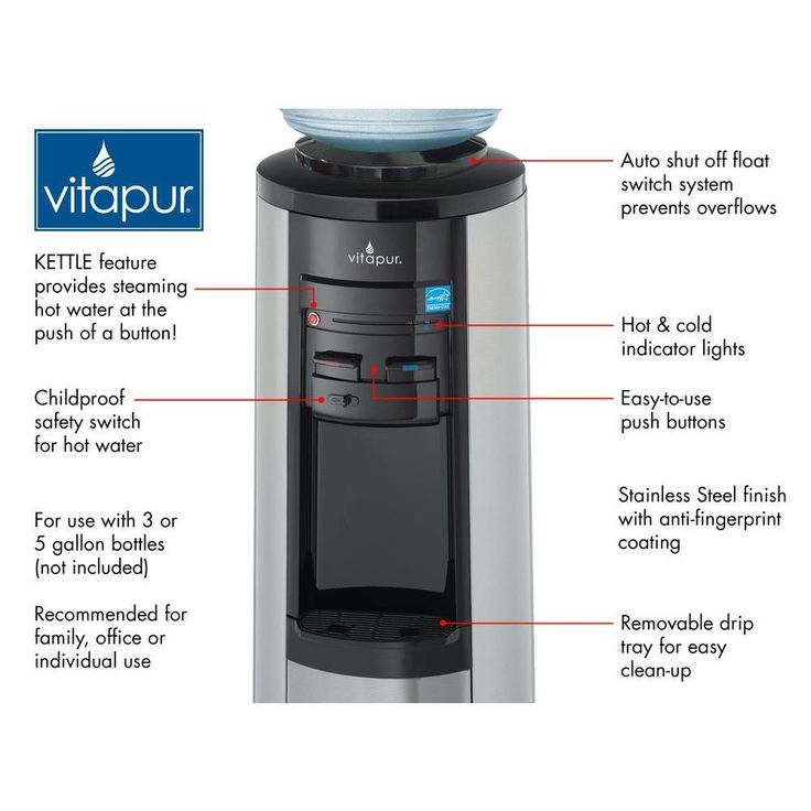 3-5 Gal. Hot/Room/Cold Temperature Top Load Water Cooler Dispenser with Kettle Feature in Stainless Steel/Black