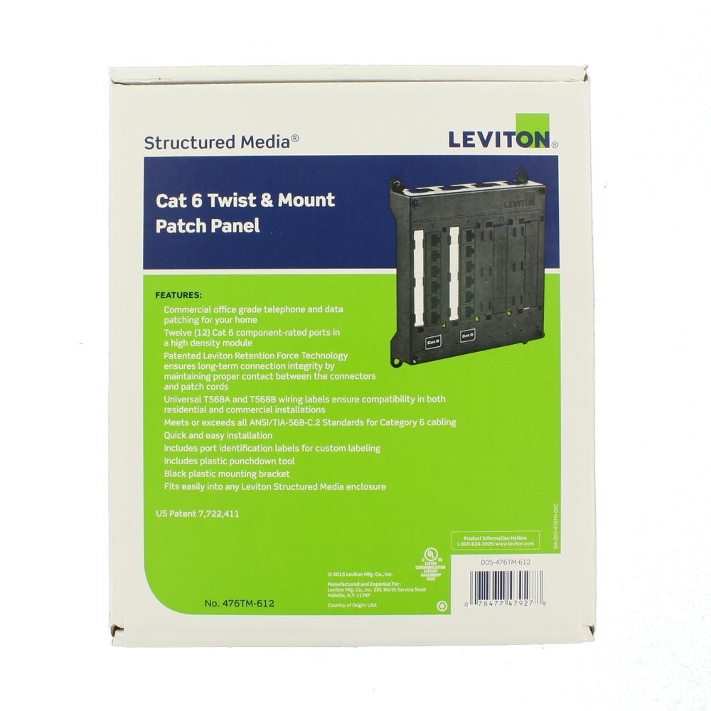 Structured Media Twist & Mount Patch Panel with 12 Cat 6 Ports - Black - Super Arbor