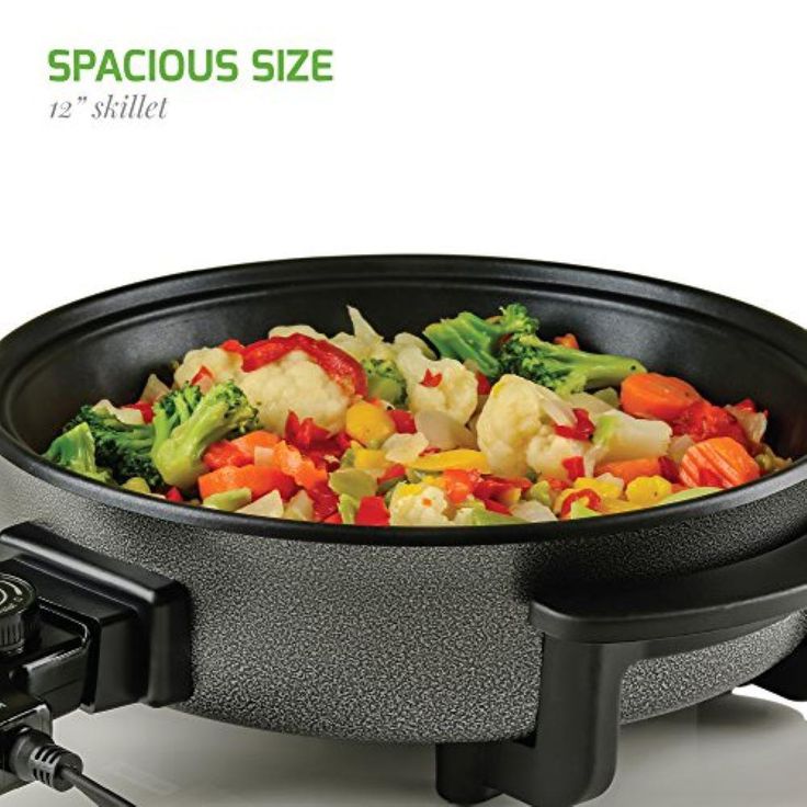 12 In. Black Non Stick Electric Skillet Aluminum Body and Tempered Glass Lid, Removable Temperature Knob